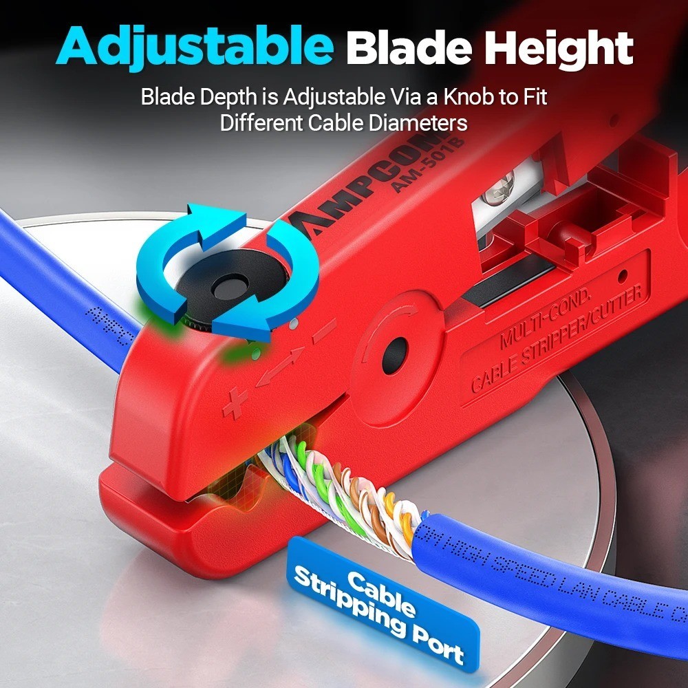 AMPCOM Wire Stripper Ethernet Cable Cutter for CAT7 CAT6 CAT5E CAT5 LAN Tool Pro