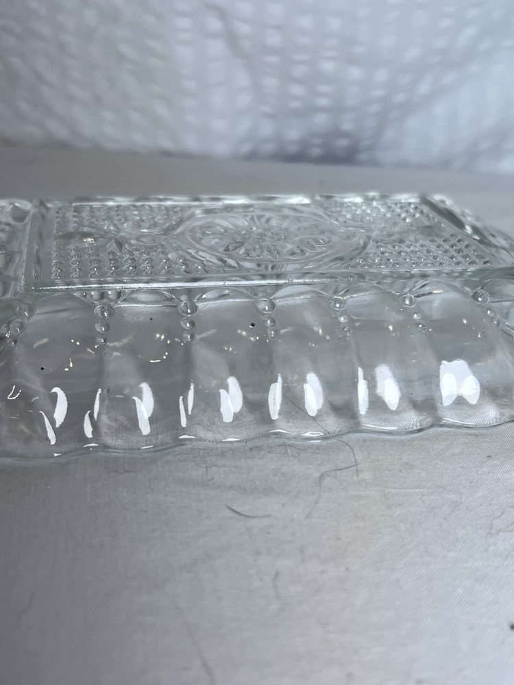 Vintage Clear Rectangular Cut Glass Decorative Candy Dish Platter Tray EUC