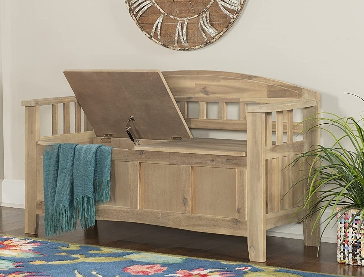 Rustic Wood Storage Bench Farmhouse Entryway Mudroom Hallway Split Top Seat