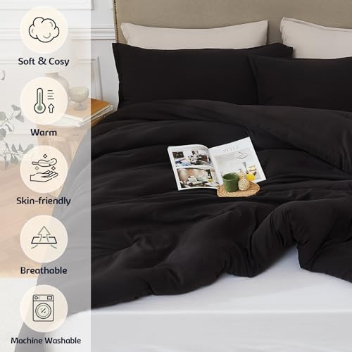 Full Comforter Sets Black,3PCS Soft Lightweight Breathable Bedding Comforter