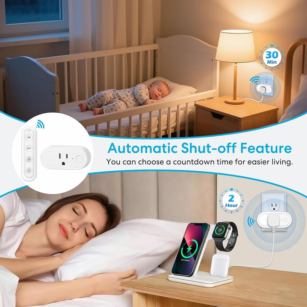 2 Pack Remote Control Timer Outlet with Auto Shut-Off, 15A for Home Use