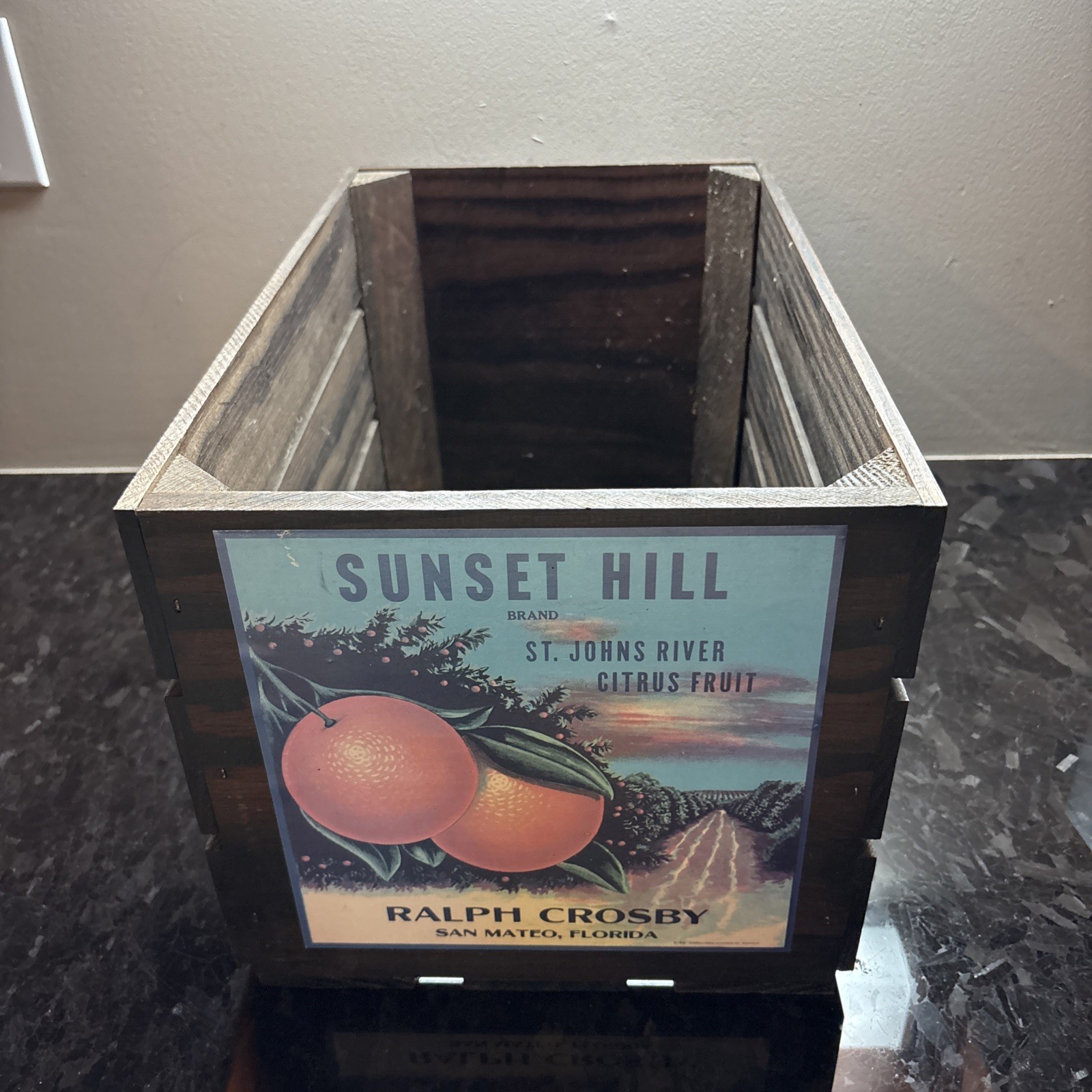 Vintage Wood Fruit Crate Sunset Hill Ralph Crosby San Mateo Florida 18 X 11 X 10