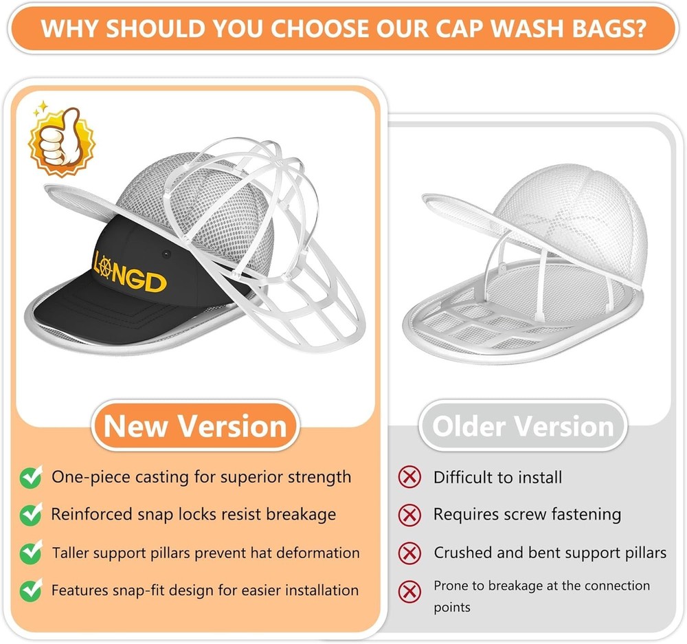 Hat Washer Cage with Snap Lock - Machine/Dryer Safe Compact Hat Cleaner for B...