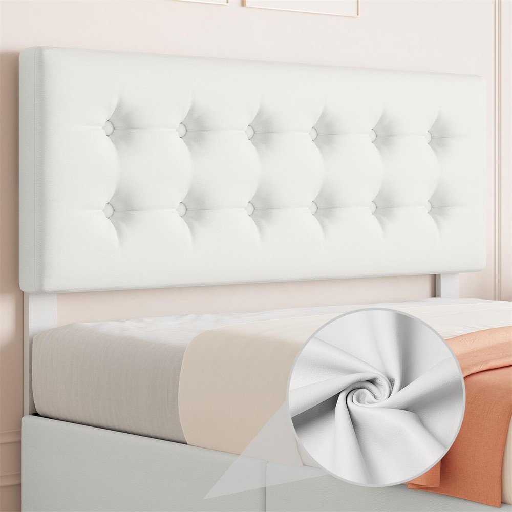 Full Bed Frame W/4 Storage Drawers Headboard Upholstered Platform Faux Leather