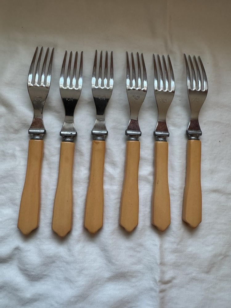 Bakelite Butterscotch Chrome Plated Forks 6pc.