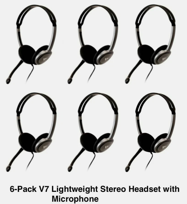 6-Pack V7 Lightweight Stereo Headset with Microphone (