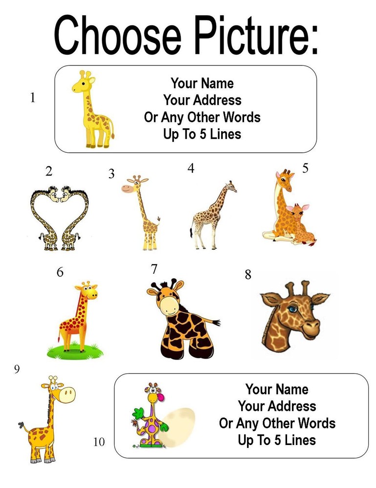 30 Cartoon Giraffe Personalized Address Labels