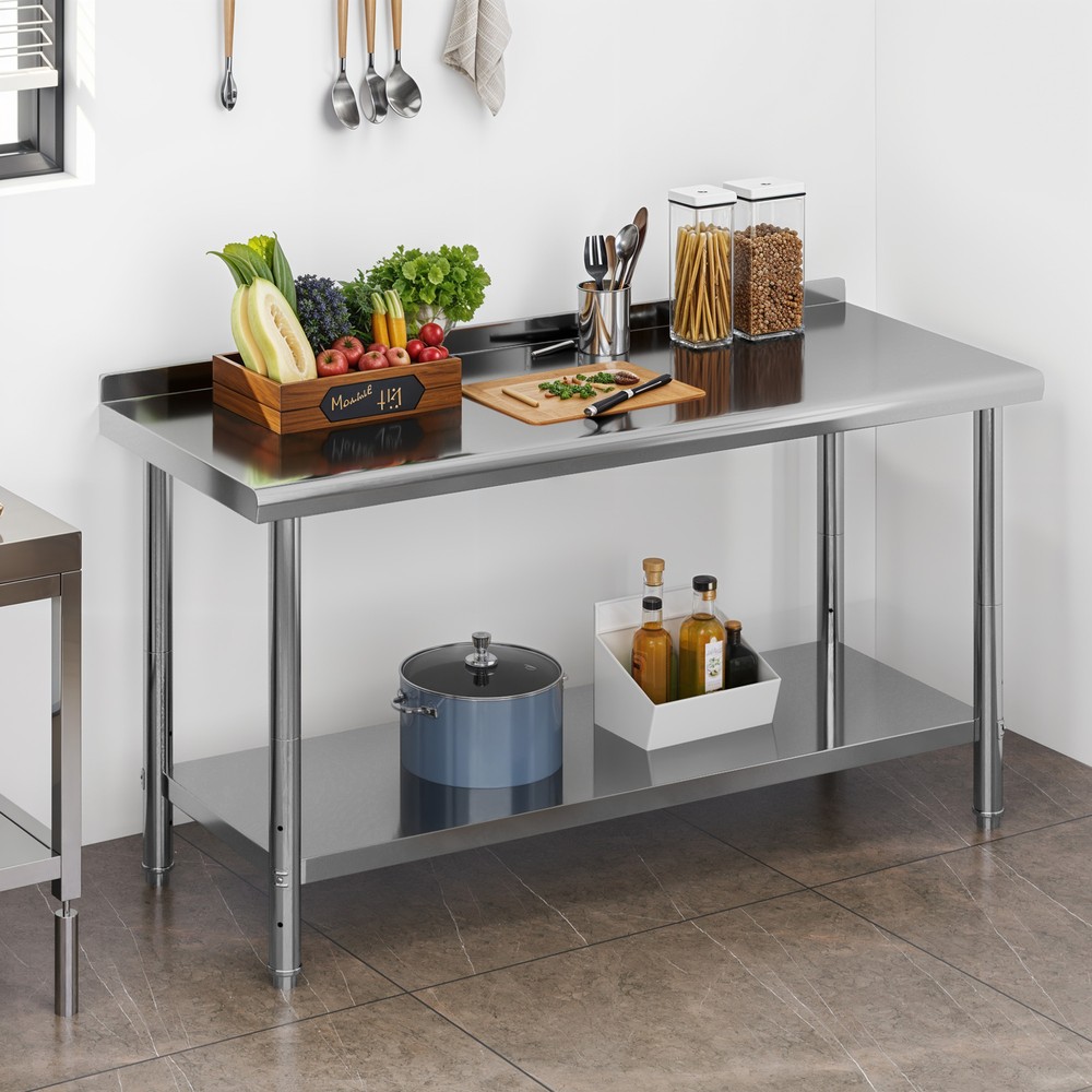 Large Work Table Undershelf 60x24" Stainless Steel Commercial Kitchen Backsplash