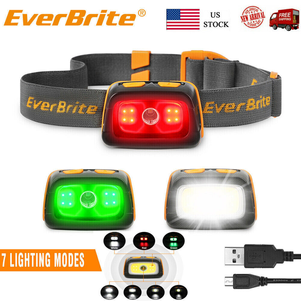 EverBrite Rechargeable LED Headlamp Red Green Light Tail Light 7 Lighting Modes