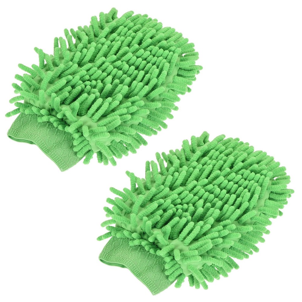 2Pcs Microfiber Chenille Dusting Wash Mitten Set for Cleaning, Green