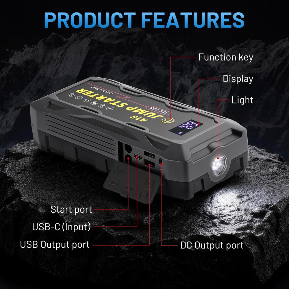 3000A Peak 10000mAh Battery Jump Starter High Efficiency Engine Start