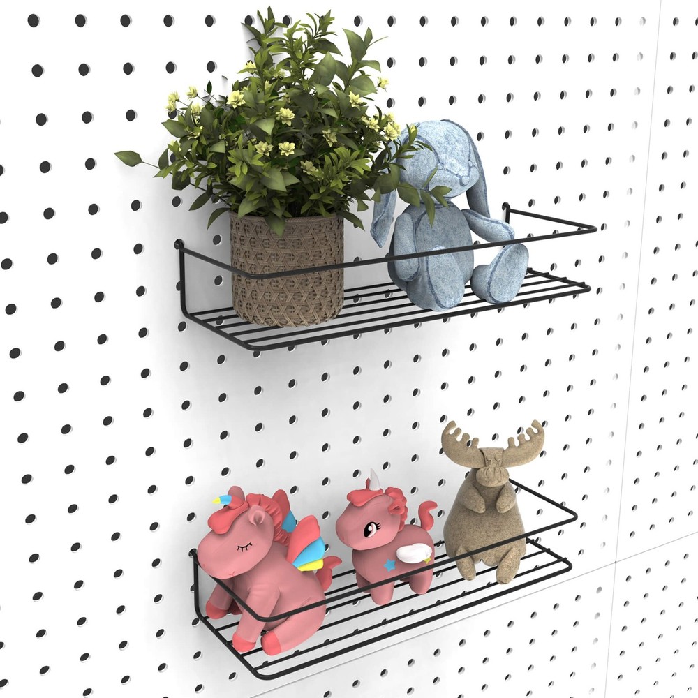 Pegboard Shelves Peg Board Hooks Organizer Tool Storage Rack Black 4 Pack