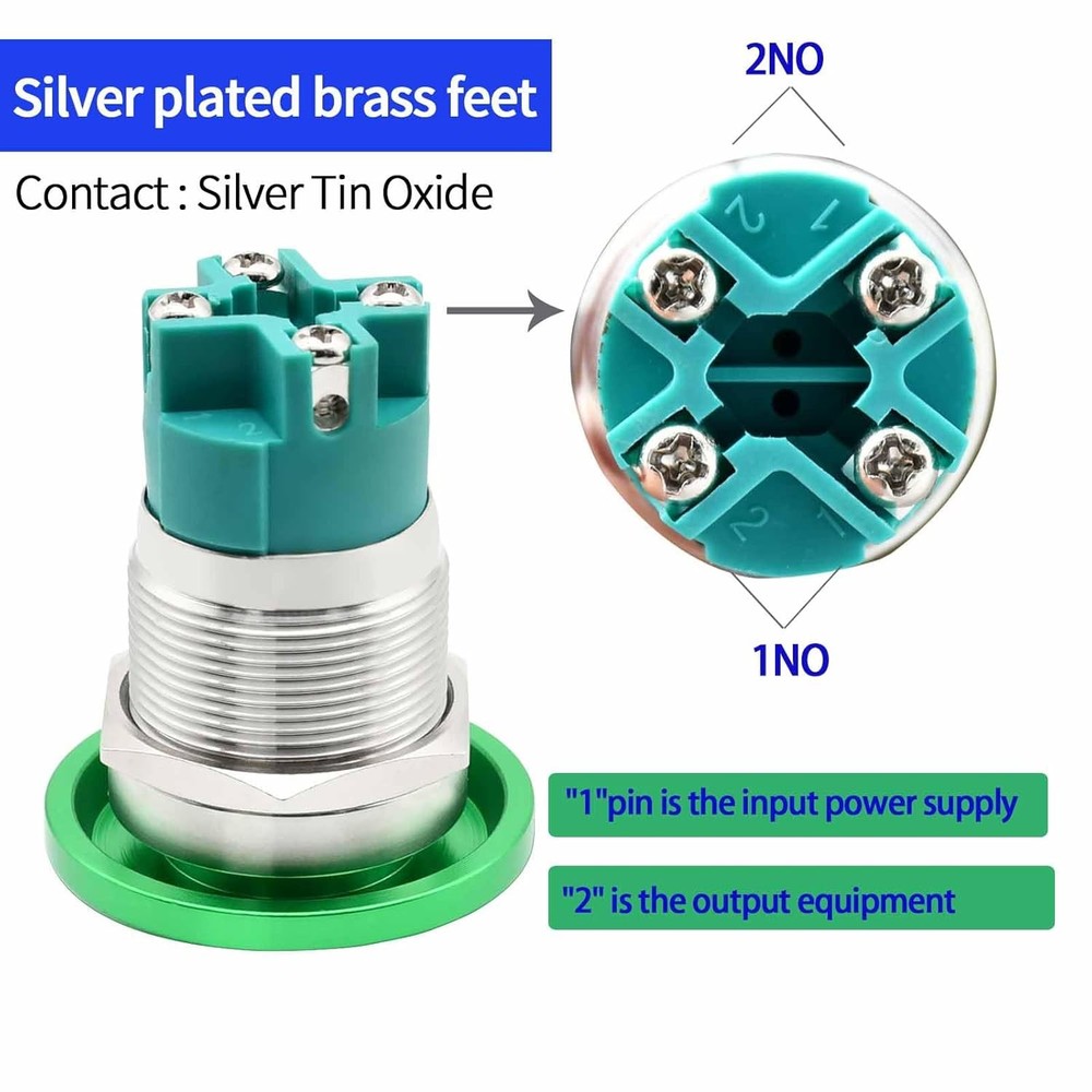 10 Amp Push Button Switch Red 22mm 7/8'' Momentary, DPST 2NO,