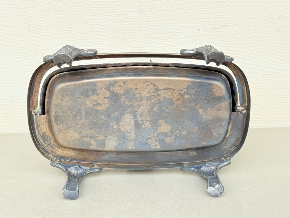 FB Rogers Silver Plated Roll Top Lion Head Claw Feet Covered Butter Dish