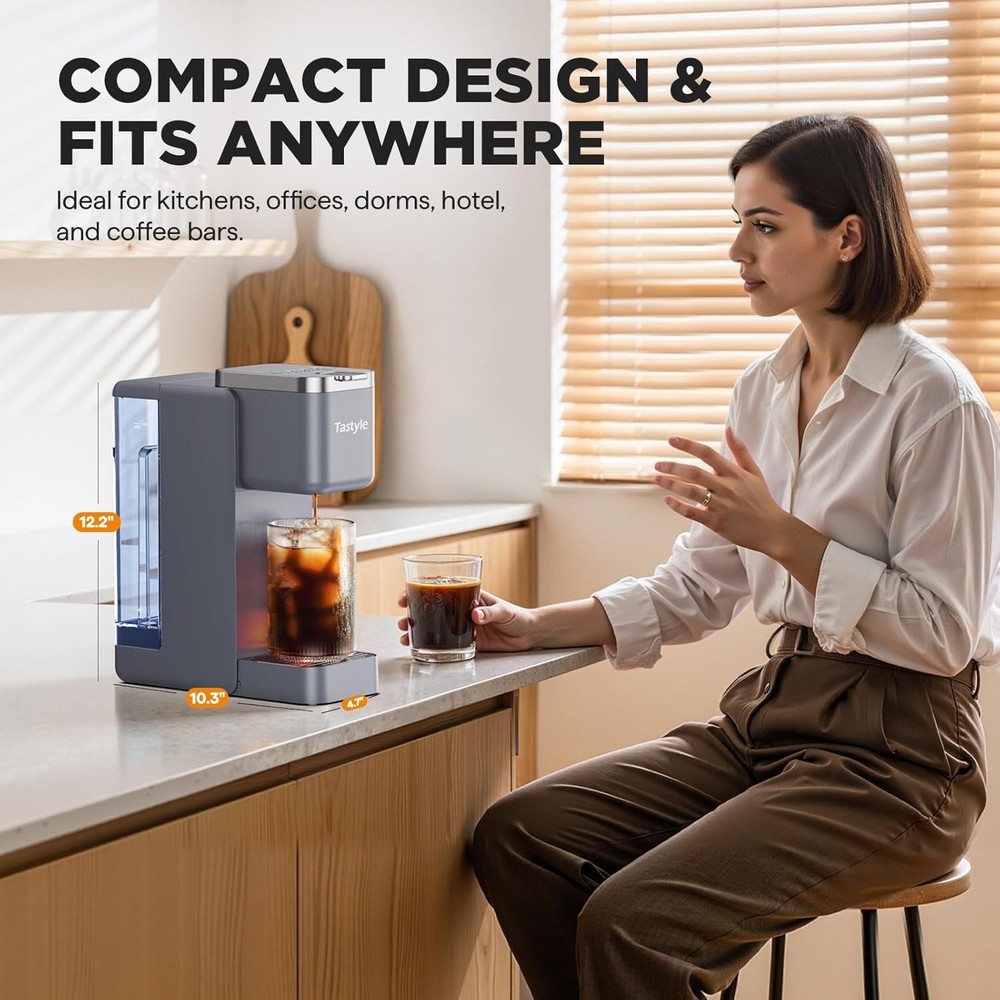 Single Serve Coffee Maker, Iced and Hot Coffee Machine for K Cup & Grounds, Comp