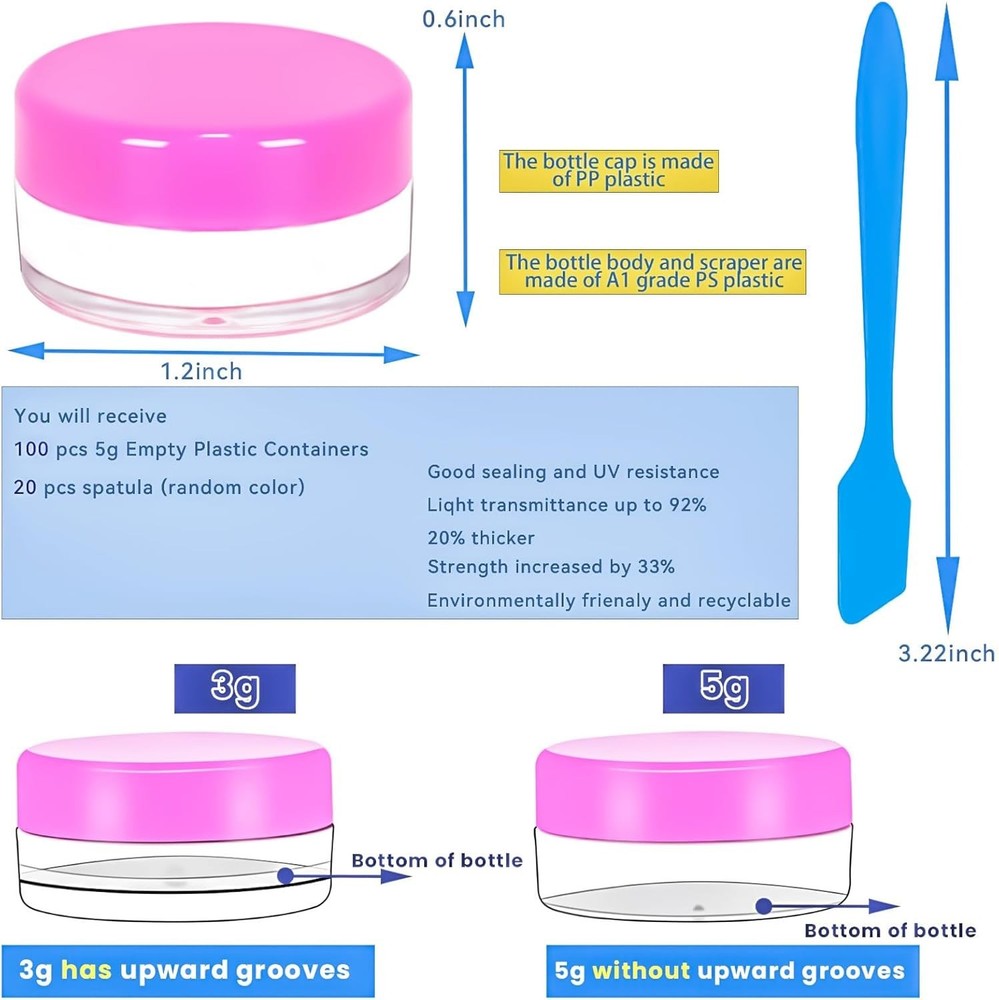 MotBach 100 Pcs 5g Empty Plastic Containers with Pink Lids,Mini Makeup