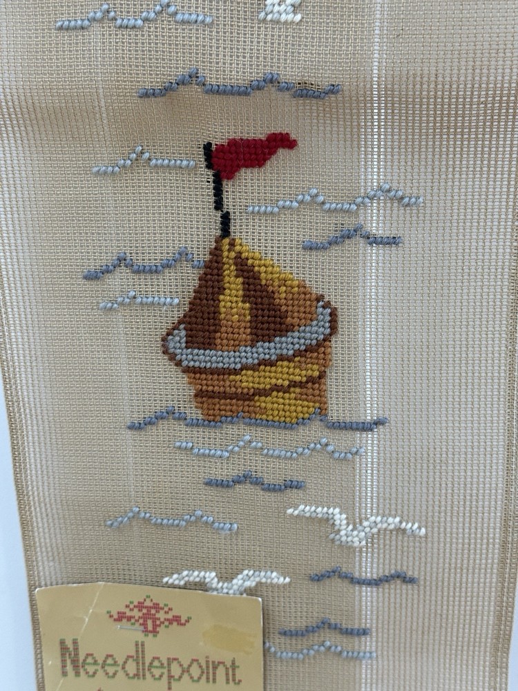Coastal Needlepoint Bell Pull/Hanging By Reynolds Semi-worked Needs Background