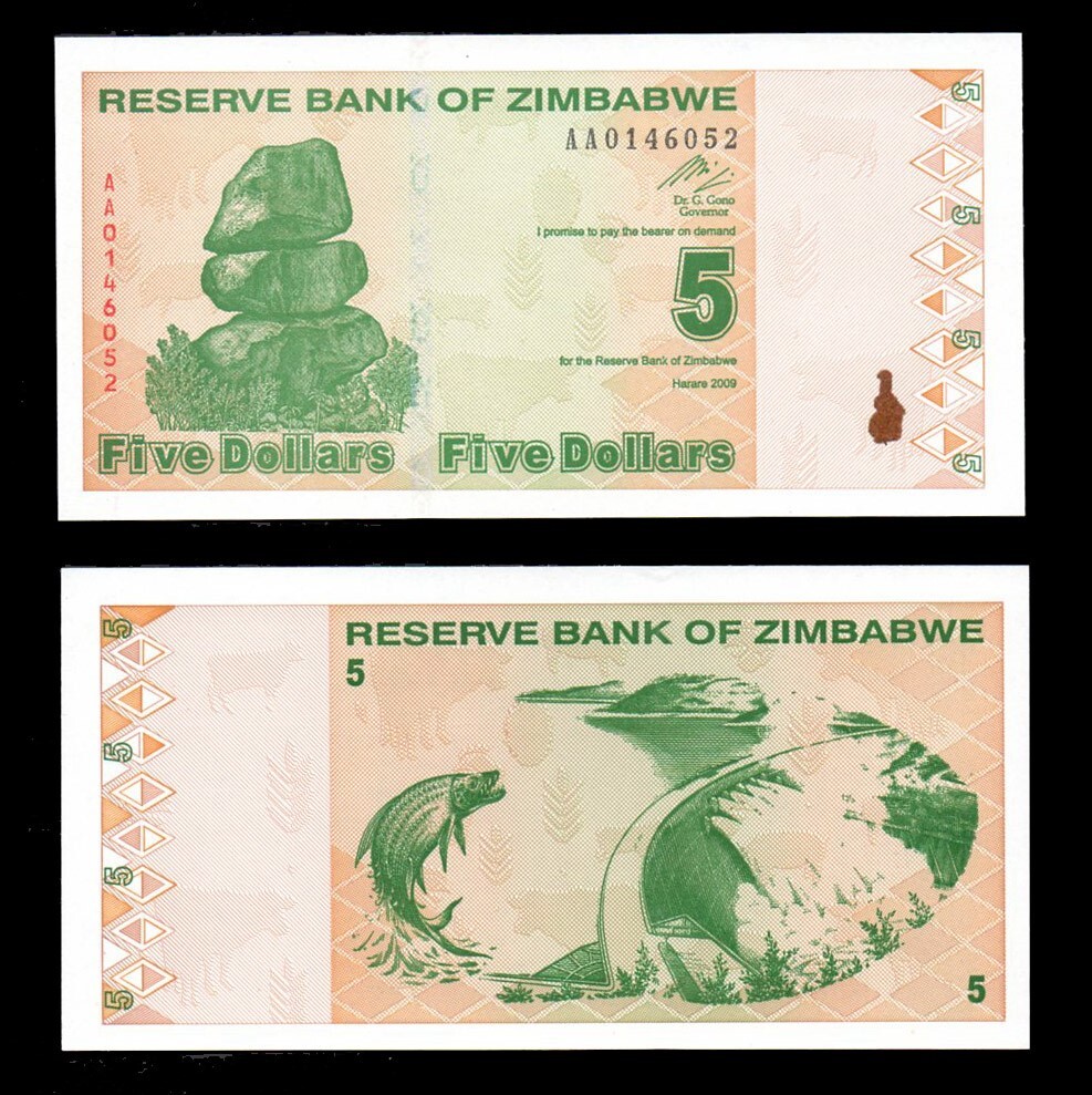 Zimbabwe 5 Dollars AA/2009 P93 UNC