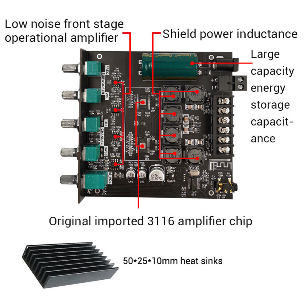ZK-TB21 2.1 Channel Bluetooth 5.0 Digital Power Audio Amplifier Module AUX