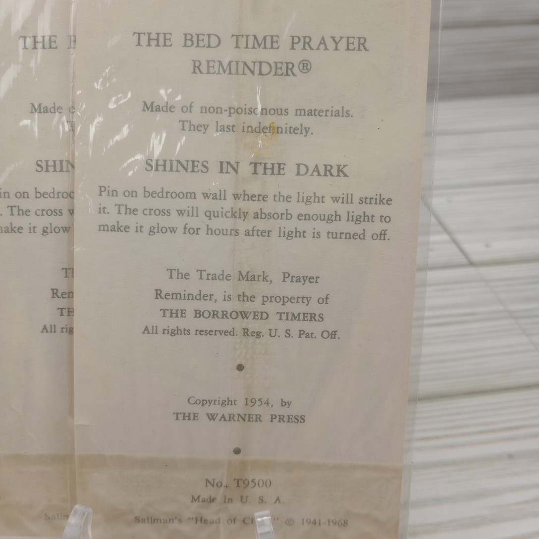 Lot Of 2 Vintage Religious Bedtime Prayer Reminder Cross Card 1954 In Package