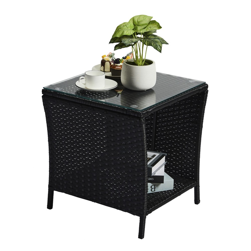 Outdoor Patio Wicker Side Table, Square End Table Bistro Coffee Table