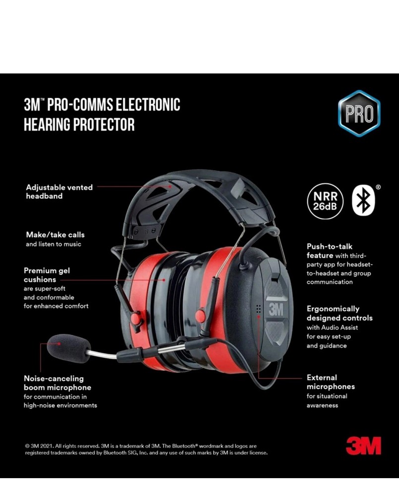 3M Pro-Comms Electronic Hearing Protector Wireless Earmuffs With Bluetooth