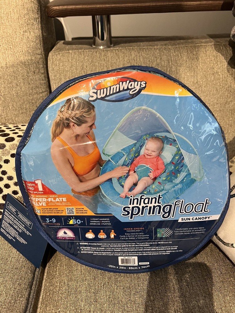 SwimWays Blue Infant Spring Float with Sun Canopy, Harness - Easy Fold*Brand New