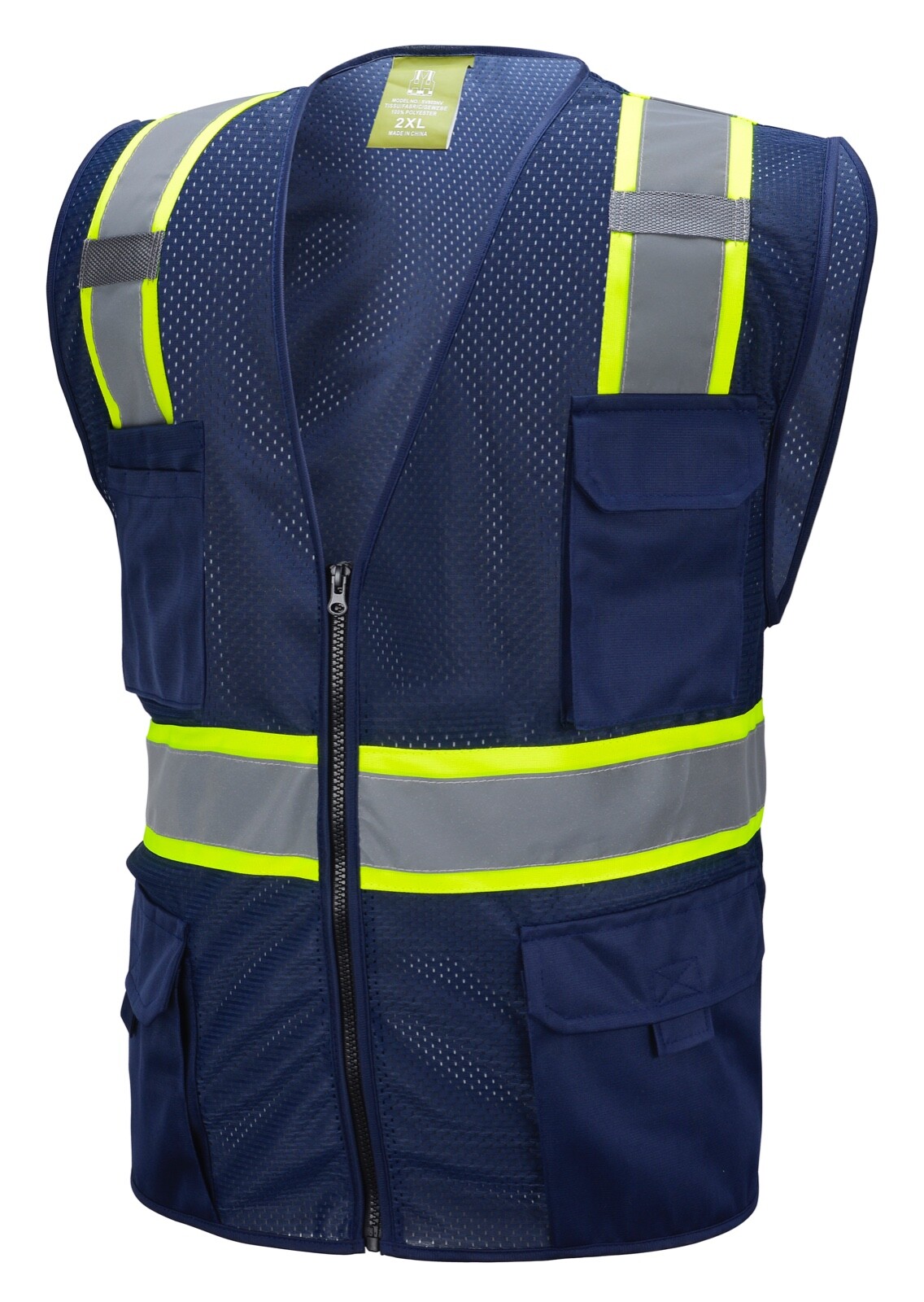 Navy Two-Tone Safety Vest Multi-Pocket Tool Workwear Vest