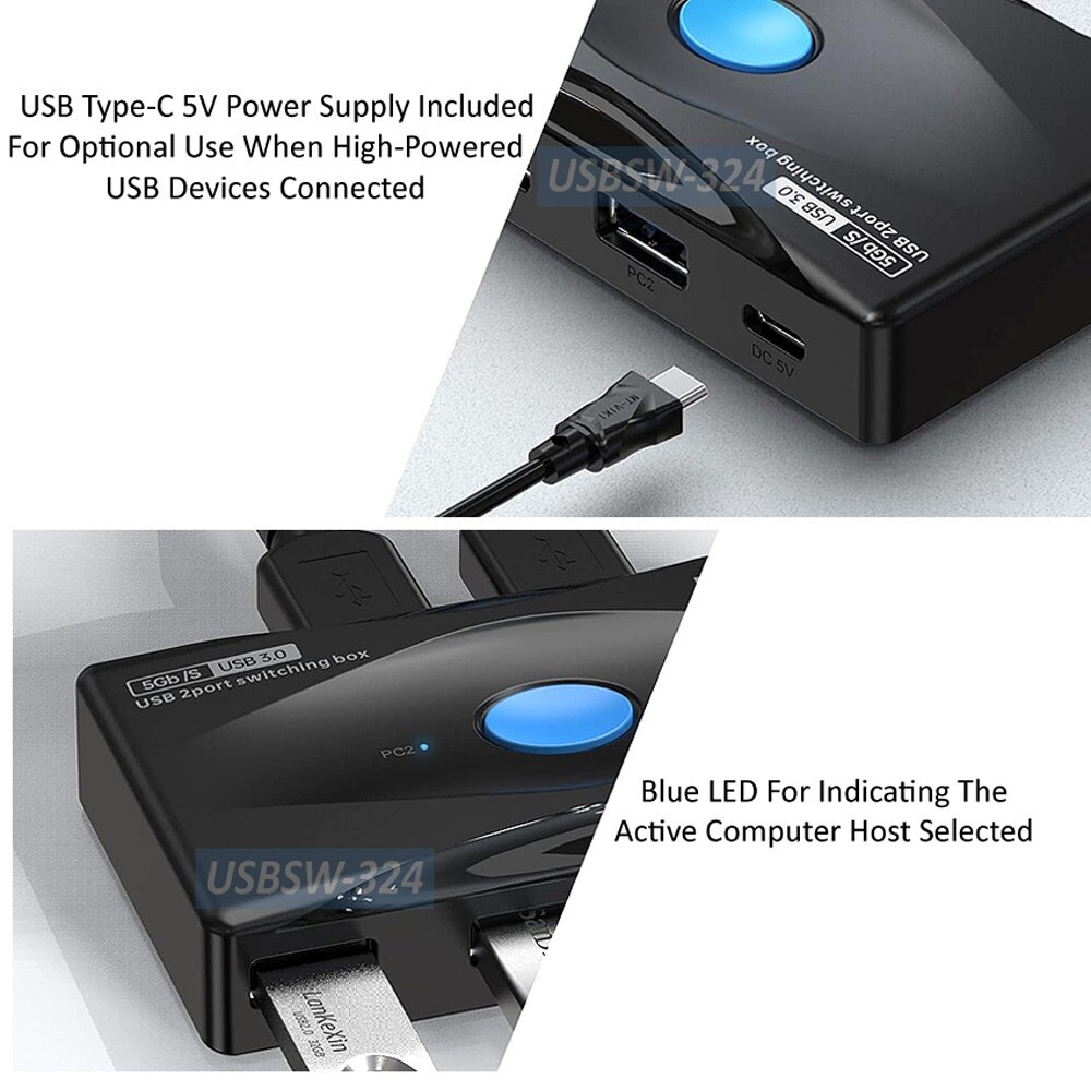 Premium USB 3.0 Switch For 4 USB Device Sharing By 2 Computer