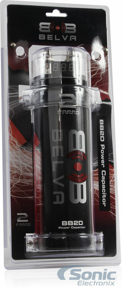 Belva BB2D 2 Farad Capacitor with Red Digital Voltage Meter + 0 Gauge Amp Kit