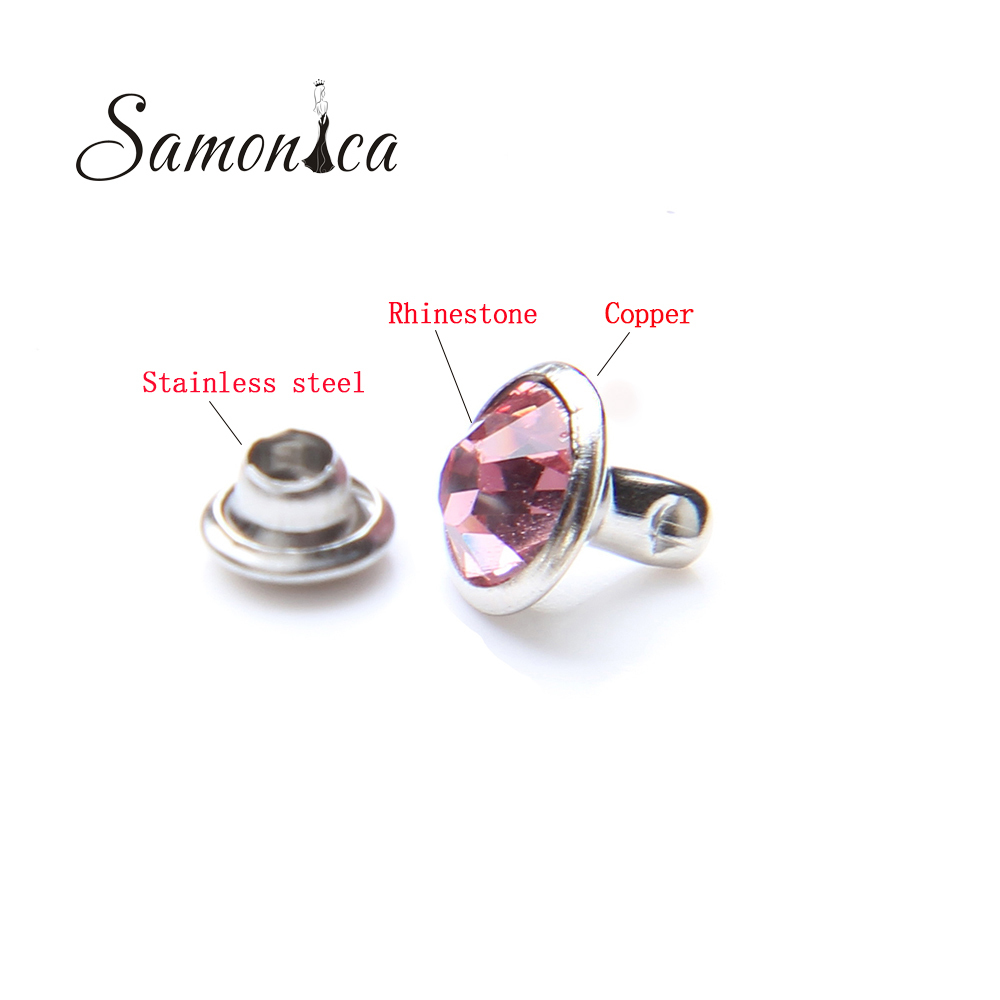 100 Sets Litht Rose Austria Crystals Rhinestone Rivets Studs Leathercraft DIY