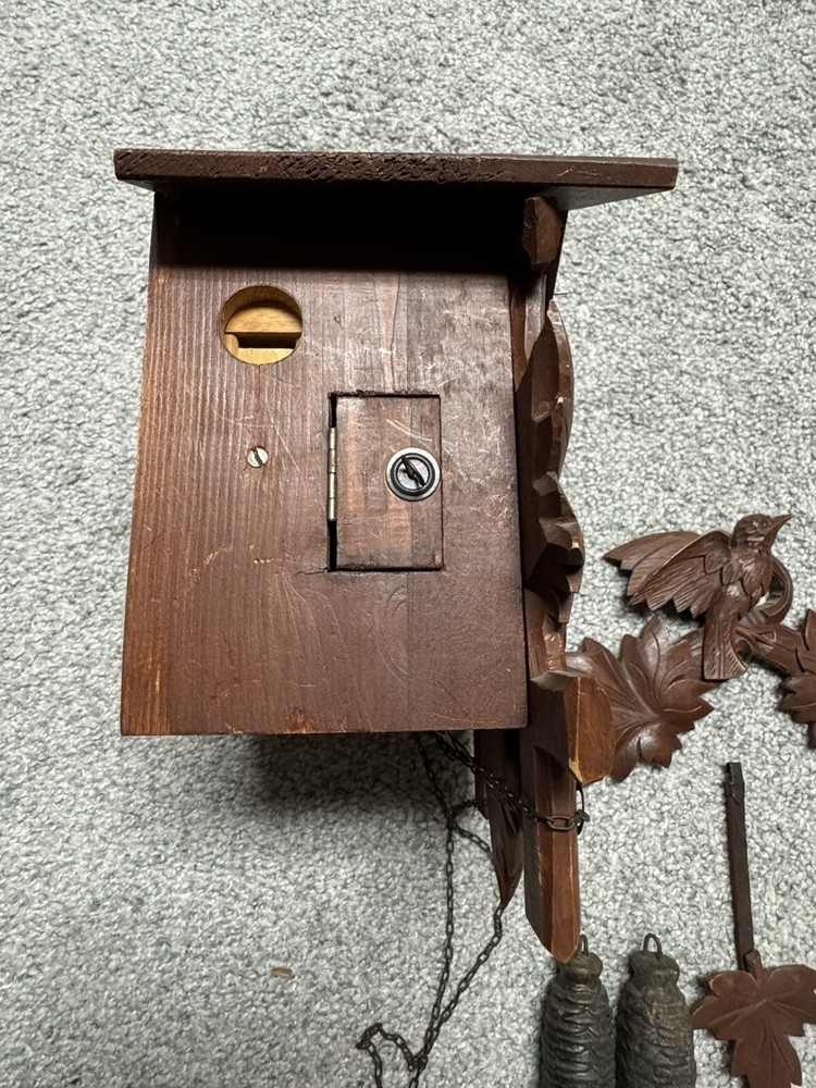 Vintage Germany Black Forest Strike,Cuckoo Clock, 2 Weights Driven Read