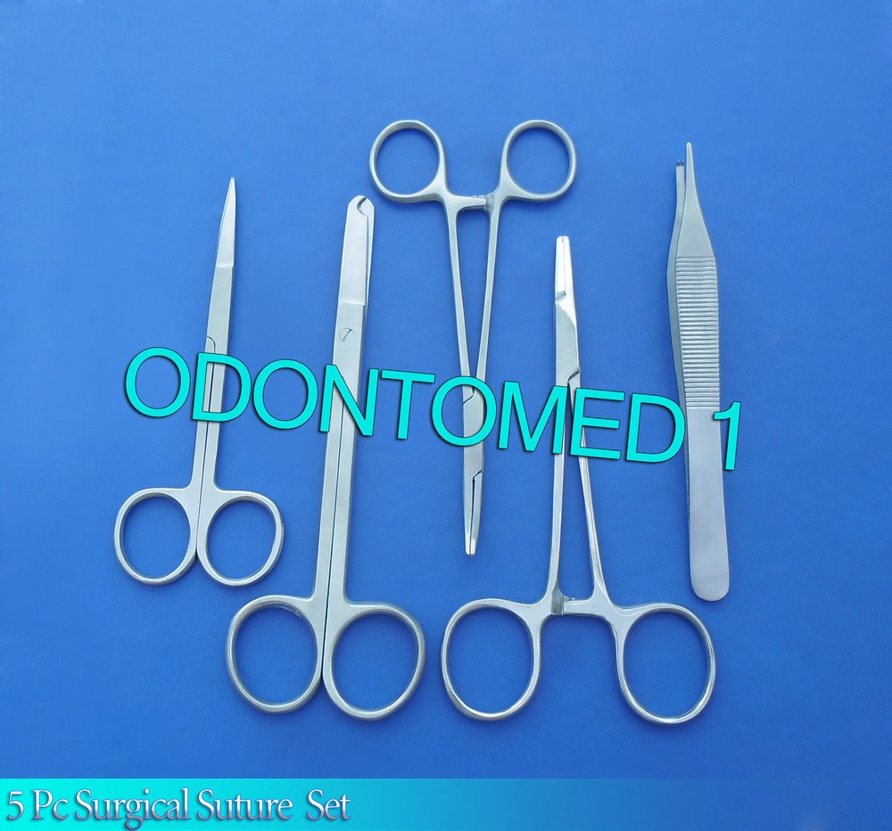 5 Suture Kit Surgical Dental Veterinary Instruments Forceps Scissors
