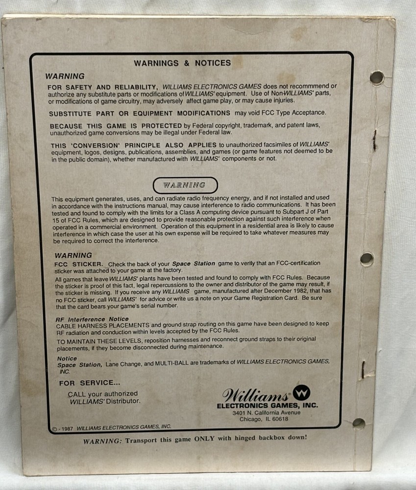 ORIGINAL-WILLIAMS-SPACE STATION-OPERATIONS MANUAL
