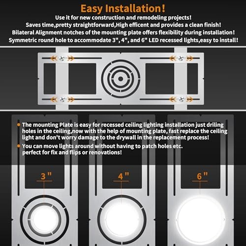 New Construction Mounting Plate, 3-4-6 Inch, LED Recessed 24 Pack Silver