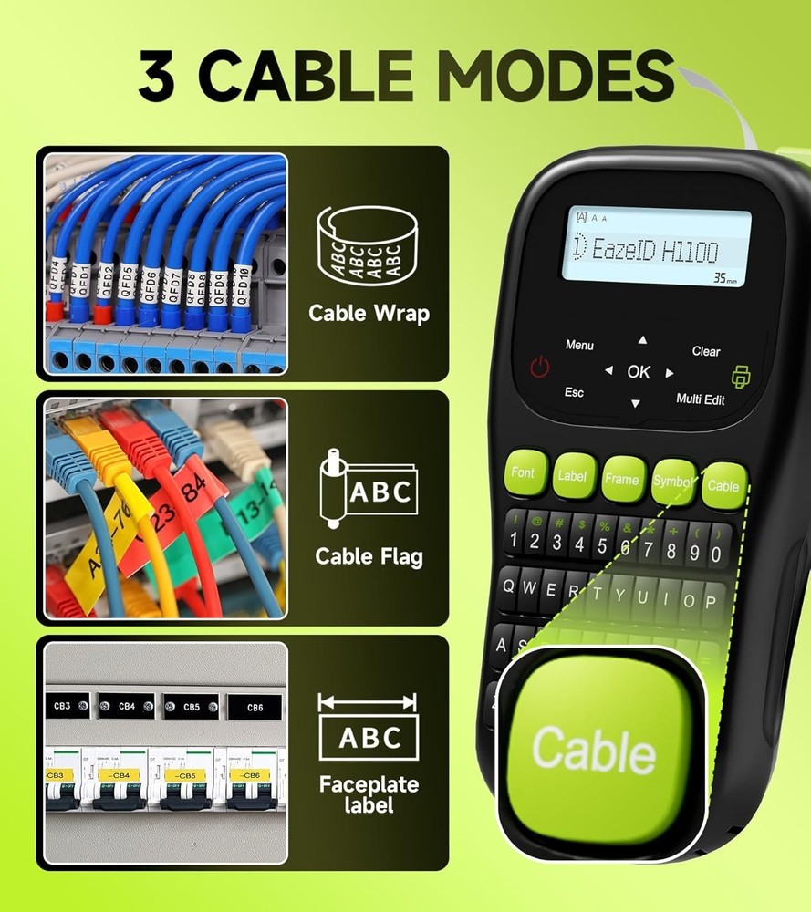 Industrial Label Maker Machine with Tape Waterproof, Portable Cable Label Maker