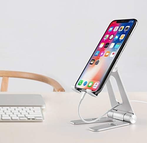 Pokanic Cell Phone Tablet Fully Foldable Stand Dock Holder Large, Silver