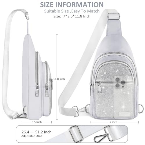 Sling Bag for Women Men, Glitter Crossbody Bags, Cute Mini Silver Bling Sparkly
