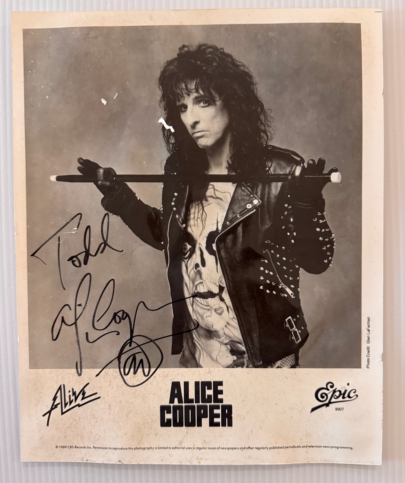 Alice Cooper Autographed Photograph 1989