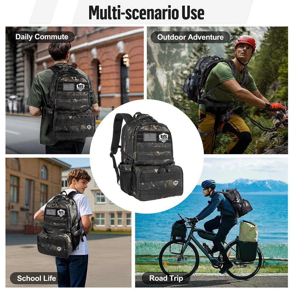 Multi-Purpose Tactical Backpack, 40L Large Main Bag + 6L Insulated Pocket