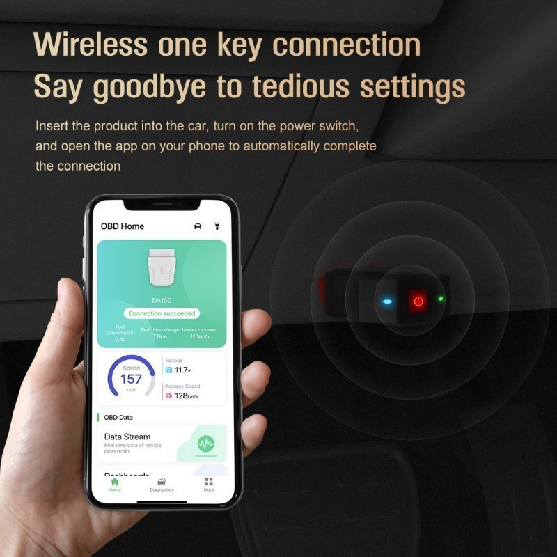 DA100 OBD Car Bluetooth BT5.4 Scanner Fault Code Reader Clear AI Diagnostic Tool