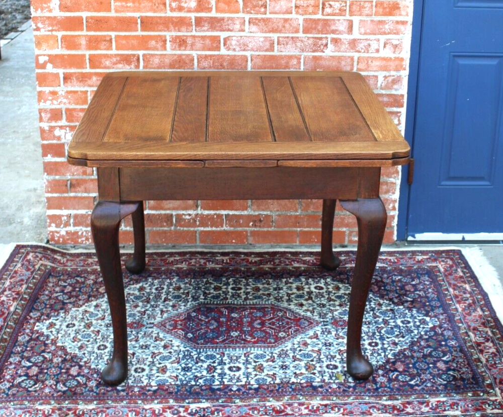 English Antique Queen Anne Oak Draw Leaf Kitchen Table