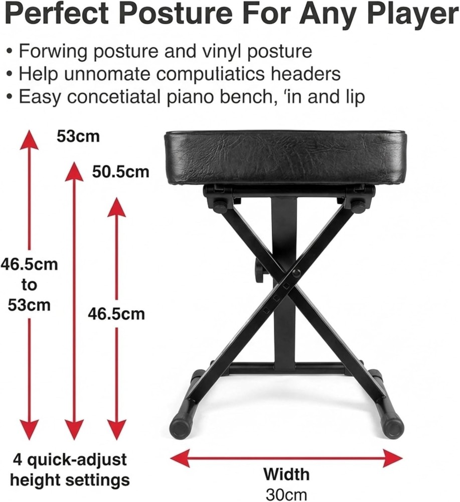 Adjustable Padded Keyboard Bench or Piano Stool with Lessons.