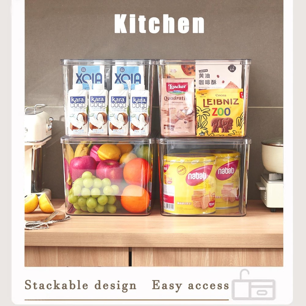 Clear plastic storage bins with LIDS,storage containers for snacks, cosmetics...