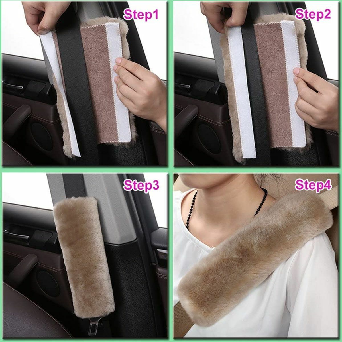 4Pcs Comfortable Faux Sheepskin Car Auto Seat Belt Shoulder Pads Cover Cushions