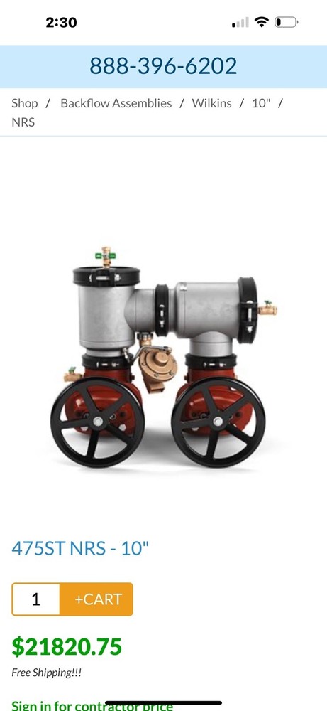 ** New 10” Wilkins Backflow Preventer **
