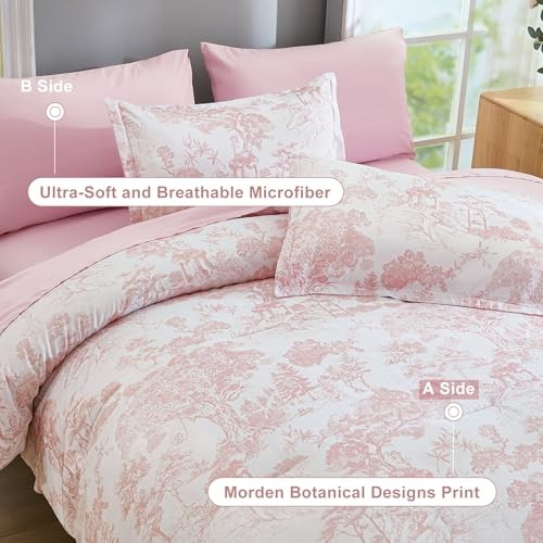 Size Comforter Sets Botanical Comforters with Sheets 7 Pieces Bed Queen Pink