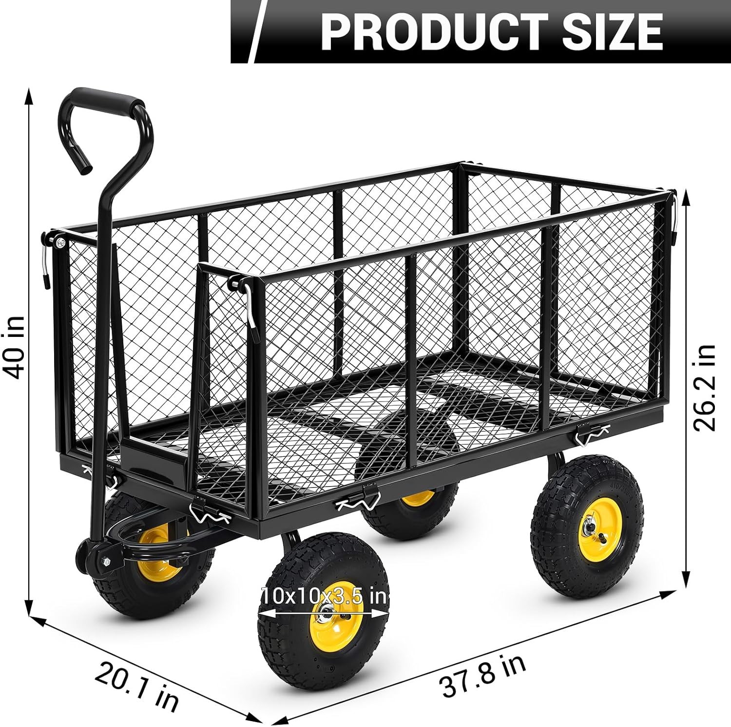 Garden Cart 1100LBS Heavy Duty Steel Yard Garden Wagon with Removable Sides