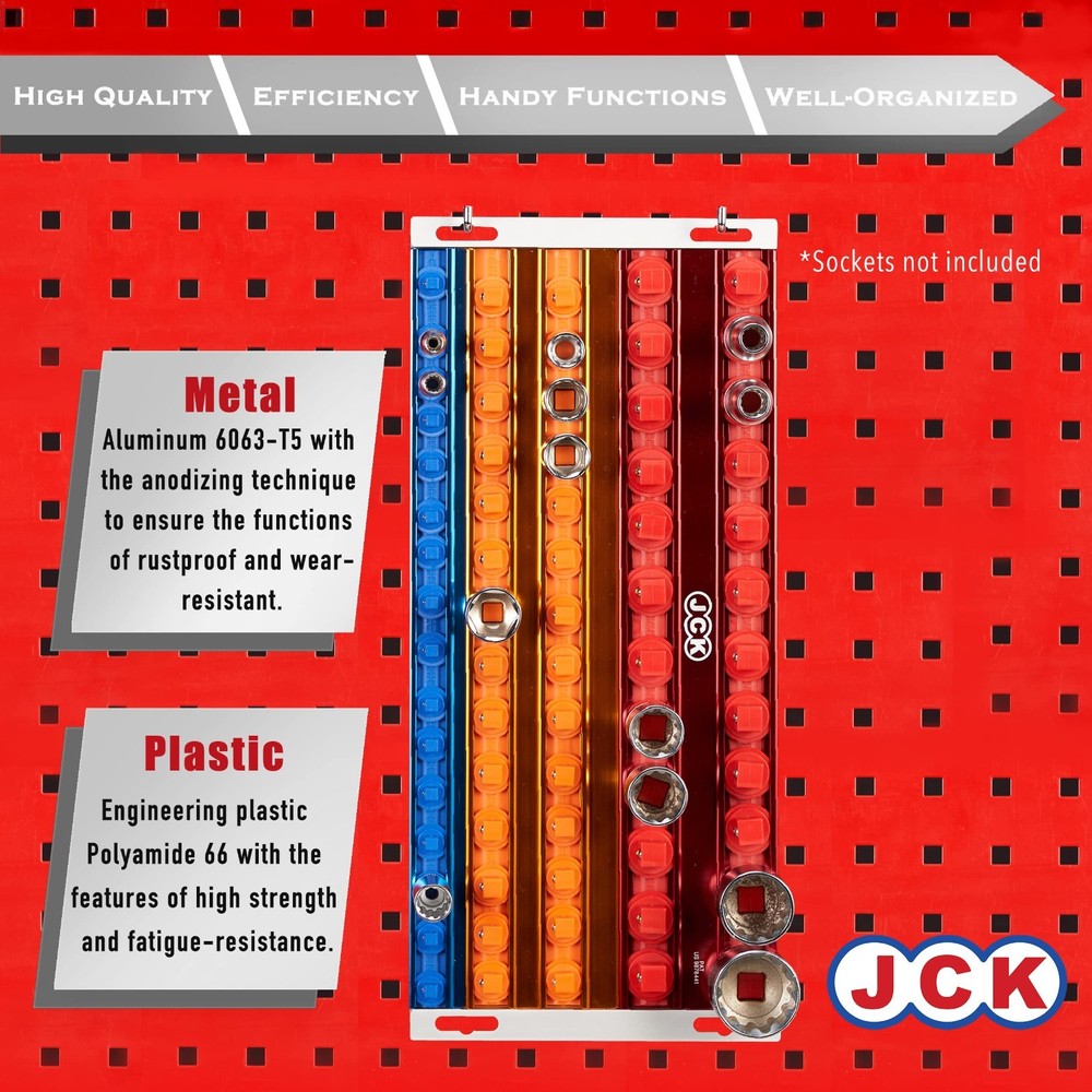 JCK Professional Quality Aluminum Multi-Size Socket Tray( Five Rails)