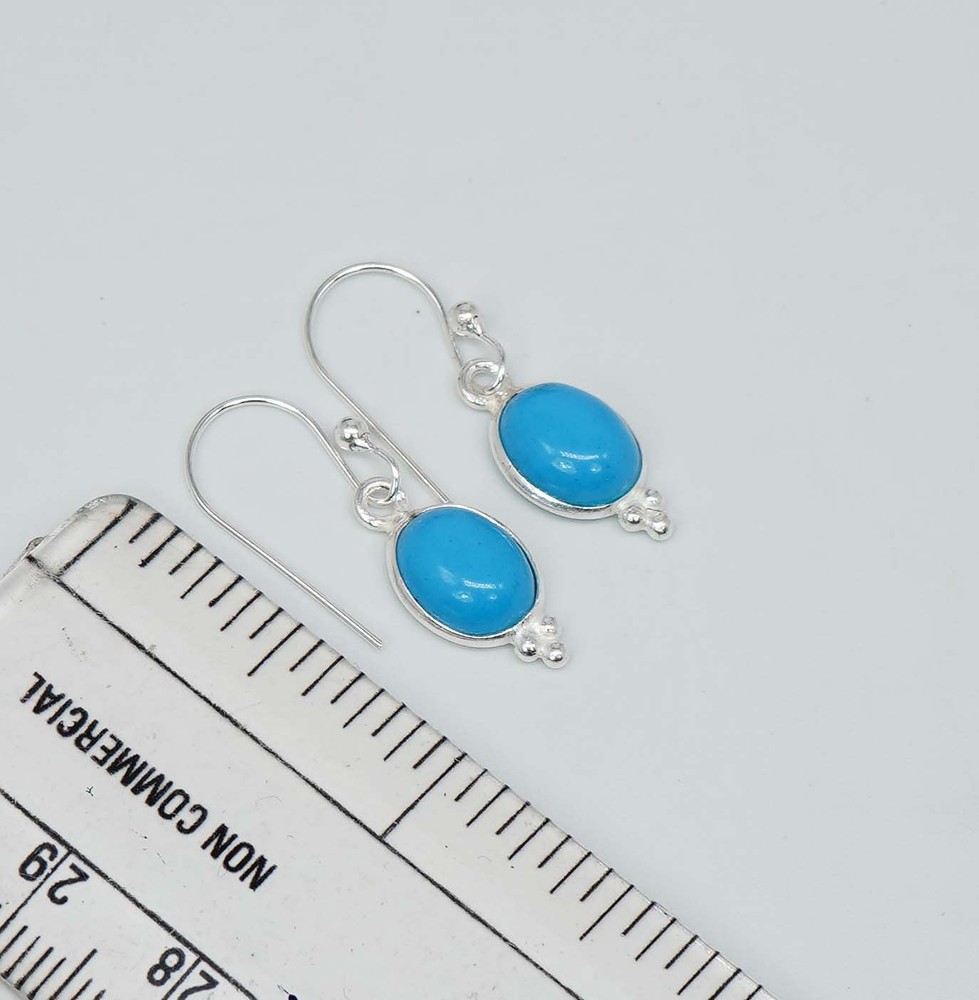 925 Solid Sterling Silver Sleeping Beauty Turquoise Oval Hook Earring-1.2"